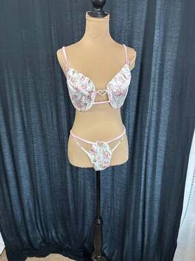 For Love & Lemons Robin Floral Lingerie Set with Heart Hardware